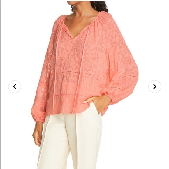 Tanya Taylor Janey Long Sleeve Tie Neck Peasant Top Balloon Sleeve - Picture 3 of 9